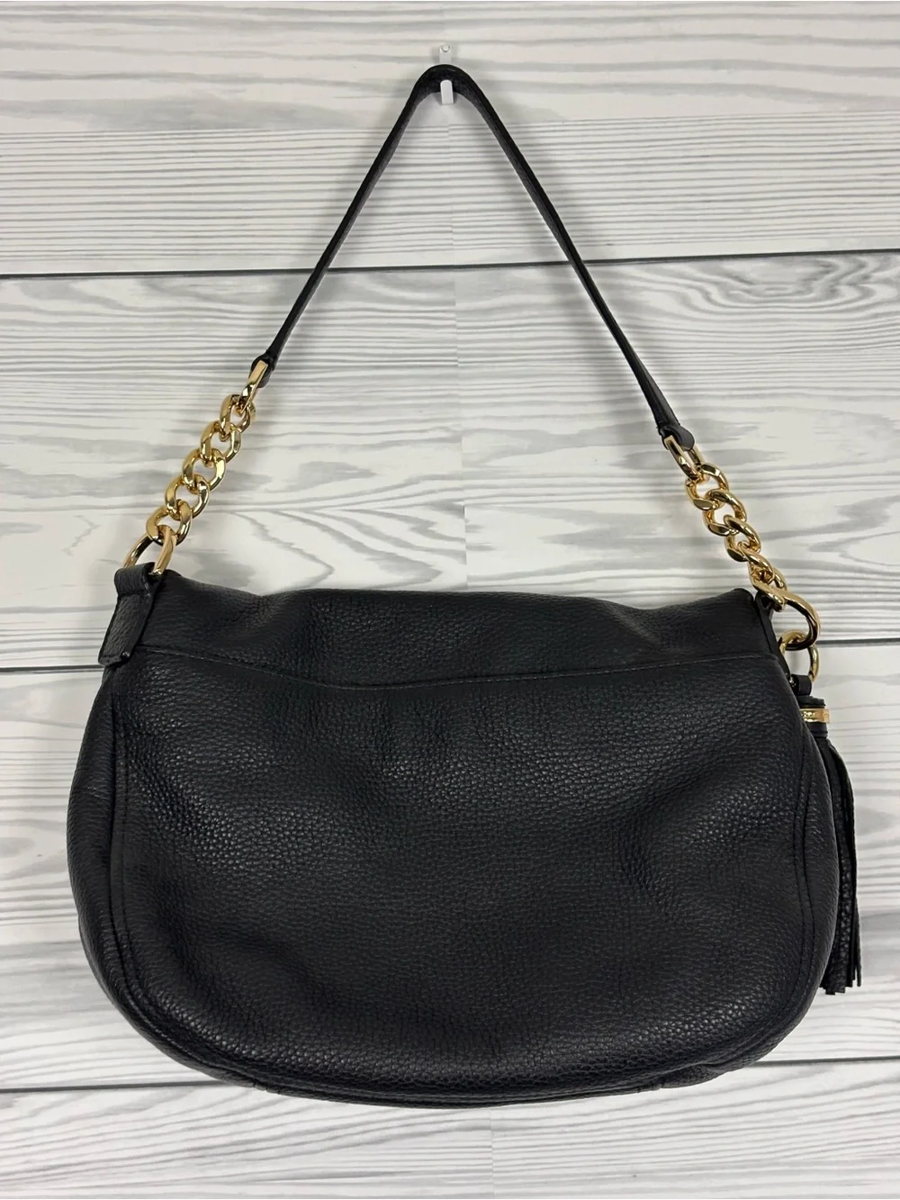 Michael Kors Black Pebbled Leather Bedford Tassel Purse Handbag - Picture 2 of 13